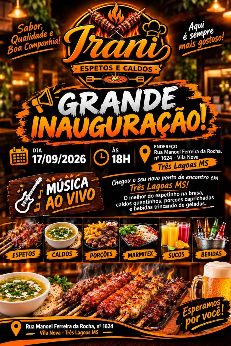 Irani Espetos e Caldos inaugura novo espaço em Três Lagoas  HOJE!