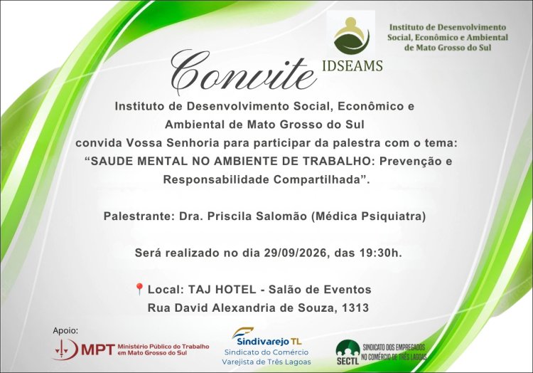 IDSEAMS promove palestra sobre saúde mental no ambiente de trabalho em Três Lagoas