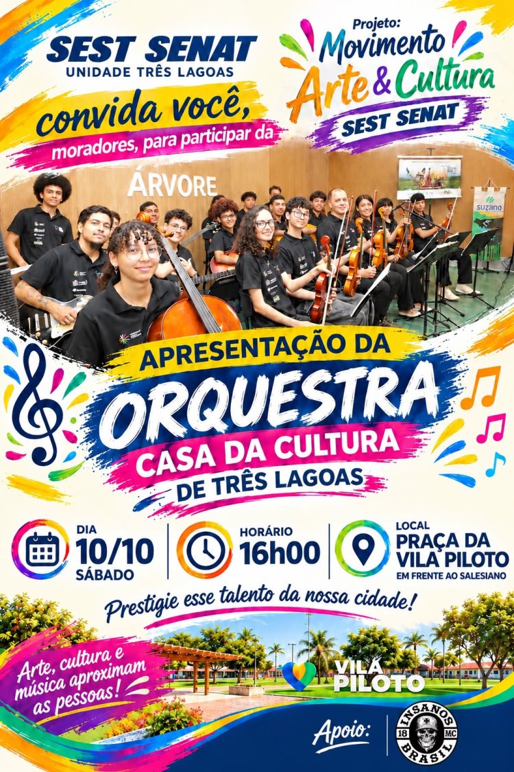 SEST SENAT promove apresentação de orquestra na Vila Piloto neste sábado em Três Lagoas